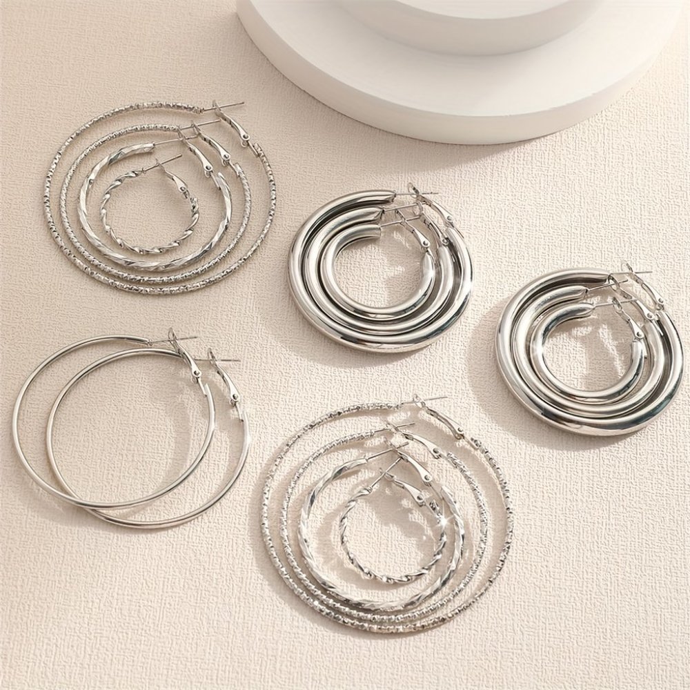 Elegant 18K Hoop Earrings: 8-Pair Set for Daily Delight - Picture 4 of 10